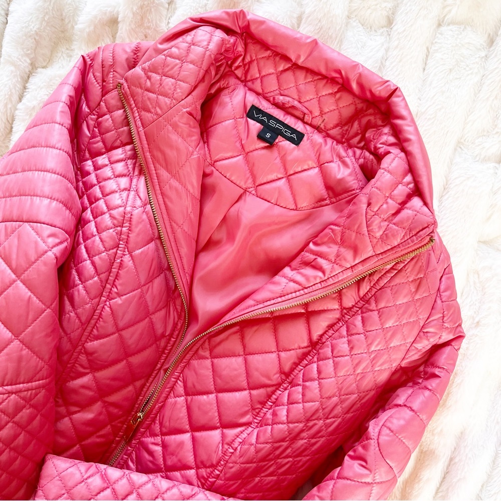 Via Spiga Hot Pink Puffer Coat With Gold Hardware Small - Picture 3 of 9